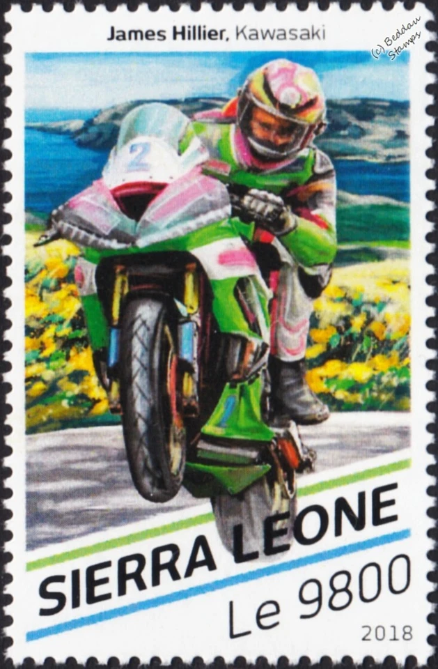 JAMES HILLIER & Quattro KAWASAKI Isle of Man TT Motorcycle Racer Stamp #3 (2018) - Image 1 of 1