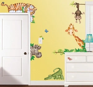 CALCOMANÍAS DE PARED ANIMALES DE LA SELVA Tigre Mono Cebra Jirafa Pegatinas Niños Decoración - Imagen 1 de 2