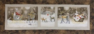 Woodland Animals, Reindeer and Sleigh Table Runner Quilt Top - Unusual Earthtone - Picture 1 of 3