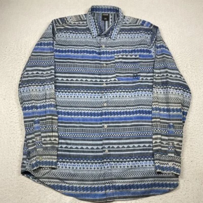 Camisa Zoo York Para Hombres 2XB Azul Geométrica Azteca Rayas Abotonadas Manga Larga Foto 1 de 4