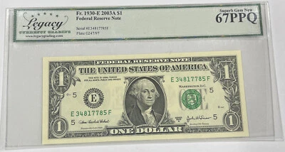 1930-E 2003A $1 Federal Reserve Note United States Legacy Superb Gem New 67PPQ - Image 1 of 3