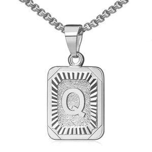 Initial A-Z Pendant Necklace Capital Letter Stainless Steel Silver Men Women Gif - Picture 1 of 12