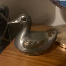 Vintage DUCK TRINKET JEWELLERY BOX PEWTER WITH BRASS INLAY