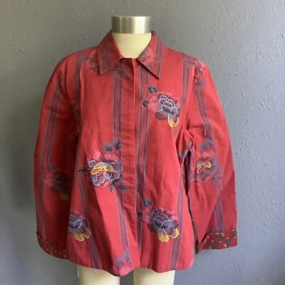 Hearts of Palm Pink Blazer Jacket Women's Size 12 Cotton Canvas Hidden Button Up - Image 1 of 4
