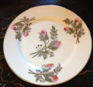 VICTORIAN PORCELAIN PLATE PINK ROSES GOLD GILD ANTIQUE 1800's - Picture 1 of 6