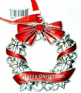 Ganz Ausgefallen Metall Rot Silber Frohe Weihnachten Winter Fröhlich Kranz Ornament  - Bild 1 von 2