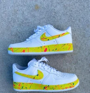 Nike Air Force 1 Personalizado "Amarillo Mostaza" Salpicaduras Graffiti Zapatos Hombres Mujeres - Imagen 1 de 7