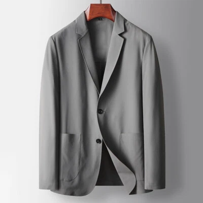 Men Casual Suit Jacket Spring Summer Business Coat Solid Thin Cool Blazer Jacket - Image 1 of 4