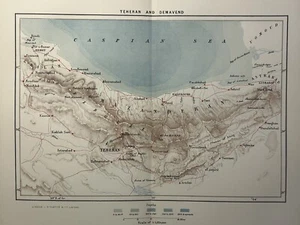 1884 Tehran Damavand Mazandaran Iran Persia Original Antique Map - Picture 1 of 1