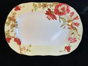 Lutece Fleur Rouge by 222 Fifth  Platter Butterfly & Flowers Ivory/Red 11" x 14" - Picture 1 of 5