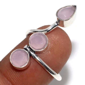 Pink Chalcedony 925 Silver Plated Gemstone Ring Us FreeSize Stylish Jewelry v187 - Picture 1 of 3