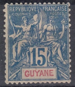 TIMBRE GUYANE TYPE GROUPE 15c BLEU N° 35 NEUF * GOMME AVEC CHARNIERE - Imagen 1 de 2