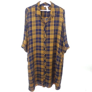 ZHENZI Blusenkleid Longbluse NATASHA Kariert Blau Curry Gr. M 46 - Bild 1 von 3