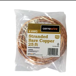 Cable de conexión a tierra de cobre desnudo trenzado Cerrowire 25 pies 4 AWG interior/exterior 4 ga - Imagen 1 de 2