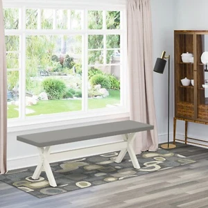 East West Furniture X-Style 15x60 in Dining Bench with Wirebrushed Linen White L - Picture 1 of 3