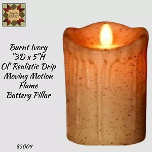 Ol' Realistic 3"x5" Burnt Ivory Moving Motion Flame Pillar Timer Candle - Picture 1 of 2