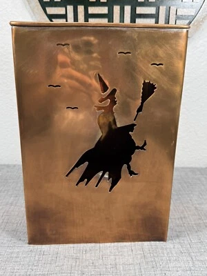 Halloween Copper Luminary Candle Holder Witch Moon Stars - Image 1 of 4