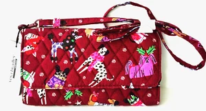 VERA BRADLEY WALLET CROSSBODY ID HOLDER ZIP & OPEN "HOLIDAY HOUNDS" RED NWT $79 - Picture 1 of 4