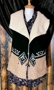 Me Jane Waistcoat Women Faux Fur Tribal Aztec Wool Blend Sherpa Open Vest Medium - Picture 1 of 15
