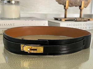 Hermes Kelly Women's Leather Belt, Black ,adjustable, with Gold buckle, classic - Picture 1 of 13