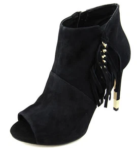 Guess Women's Black Aziz Suede Peep Toe Bootie Heel Shoes Ret $149 New - Picture 1 of 9