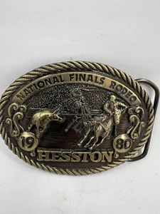 1980 NFR Hesston National Finals Rodeo Western Cowboy Belt Buckle W/ Lapel Pin - Picture 1 of 3
