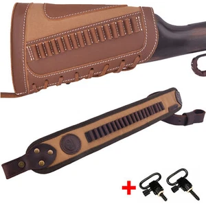 Rifle Leather Buttstock Holder For.22 LR.17HMR .22MAG And Rifle Sling Straps - Picture 1 of 35
