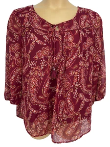 ST. JOHN'S BAY Red Patterned Blouse/Top L Scoop Neck/Tie Body Lined Pullover - Picture 1 of 12