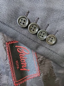 46R Brioni Double Breasted Pin Dots Peak brown & black 6/4 Blazer Jacket 56 - Picture 1 of 6