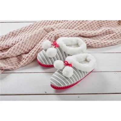 Isotoner Toasties Totes Women's Grey/Pink Striped Knit Mule Plush Slippers S 6-7 - Image 1 of 4