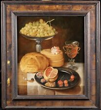17th CENTURY FLEMISH OLD MASTER OIL ON PANEL - FRUITS, BREAD & WINE ON TABLE