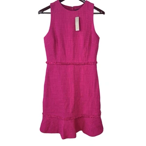 NWT J Crew Fluted Hem A-Line Dress Womens 6 Pink Cotton Textured Tweed L6599 - Picture 1 of 13