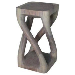 Haussmann Wood Vine Twist End Table 12x12x22 in Height Grey Oil - Picture 1 of 7