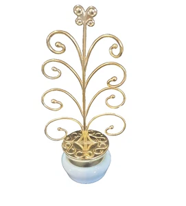 Vintage 70er Jahre Avon Andenken Schmuck Baum Golddraht mit hellblauem Glasgefäß leer - Bild 1 von 11