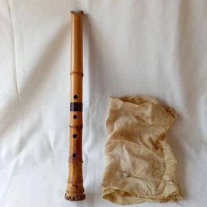 Authentic Shakuhachi 1 Shaku 6 Sun Two Piece Silver Tone Vintage Collectible - Picture 1 of 10