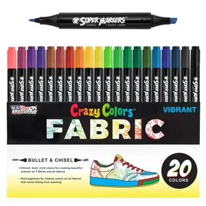 Crazy Colors Dual Tip Fabric & T-Shirt Marker 20 Color Set, Bullet & Chisel Tips - Picture 1 of 5
