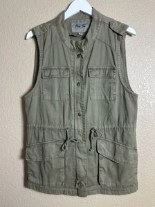 Per Se Womens Vest Sz L Sleeveless Military Utility Field Cargo Khaki Green - Picture 1 of 6