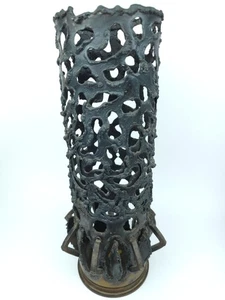 Candelabro gótico de colección MCM 14" concha de artillería brutalista de latón corte antorcha - Imagen 1 de 11
