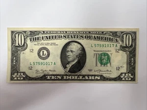 Series 1977 $10 Ten Dollar Bill Error Extreme Ink Smear Paper Money Error #1295 - Picture 1 of 7