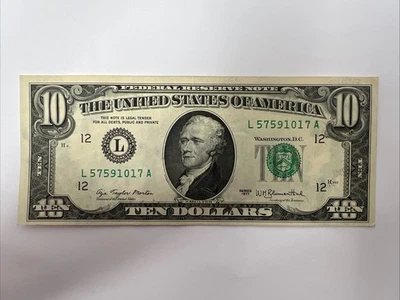 Series 1977 $10 Ten Dollar Bill Error Extreme Ink Smear Paper Money Error #1295 - Image 1 of 4