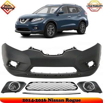 Front Bumper Cover Primed Plastic & Fog Lights Kit For 2014-2016 Nissan Rogue Foto 1 de 4