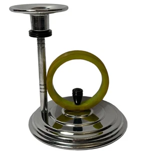 Rare VTG Art Deco Green BAKELITE Chrome Candlestick Holder Art Deco MCM Catalin - Picture 1 of 24