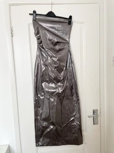 Zara Woman Metallic Strapless Dress Steel Size S New With Tags - Picture 1 of 8