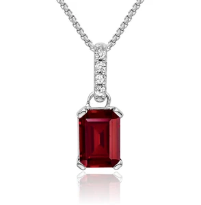 10K Solid White Gold Lab Ruby Diamond Necklace - Picture 1 of 37