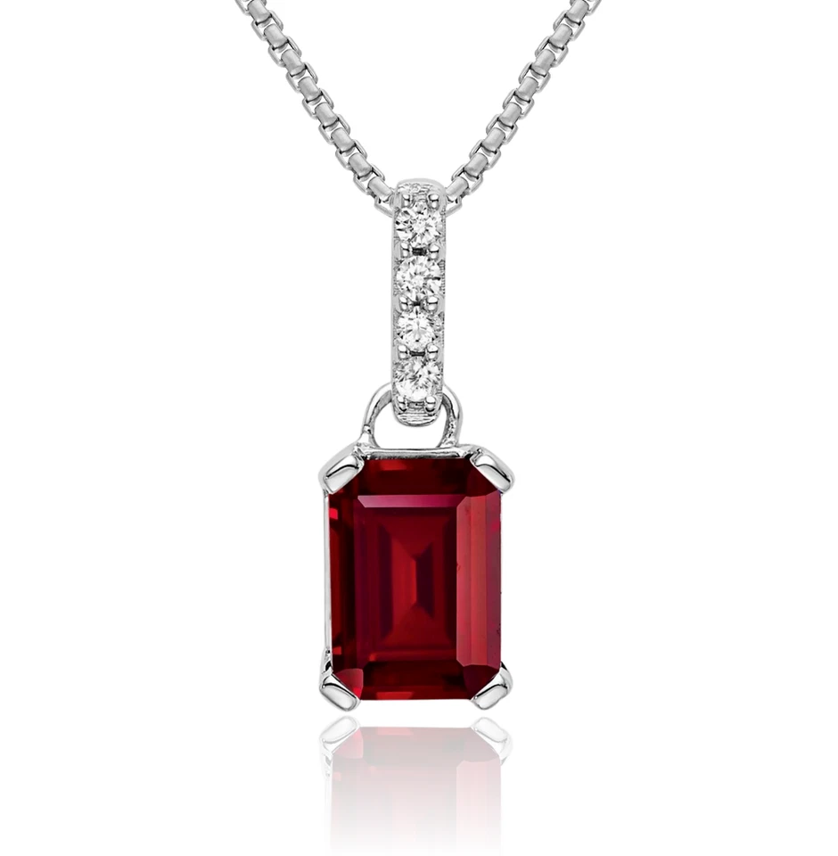 10K Solid White Gold Lab Ruby Diamond Necklace - Image 1 of 1