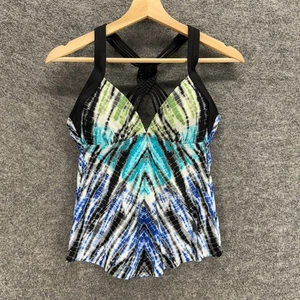Apt. 9 Tankini Top Women S Small Blue Striped Push Up Sleeveless Lined V-Neck - Picture 1 of 6