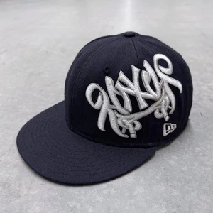 New York Yankees Y2K Fitted Hat New Era Graffiti Size 6 7/8 Navy Embroidered - Picture 1 of 8