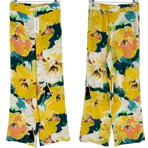 NWT Veronica M Cherise Floral Wide Leg Side Zip Palazzo Pant Yellow/Green/Crm M - Picture 1 of 10