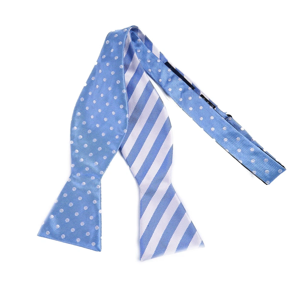 Croft & Barrow Silk Bow Tie Reversible Blue White Stripe Polka Dot Self-Tie - Image 1 of 4