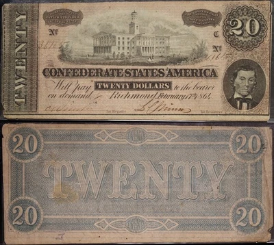 1864 Feb 17th  - $20 Confederate States Bill Richmond SN# 36163 - Image 1 of 3